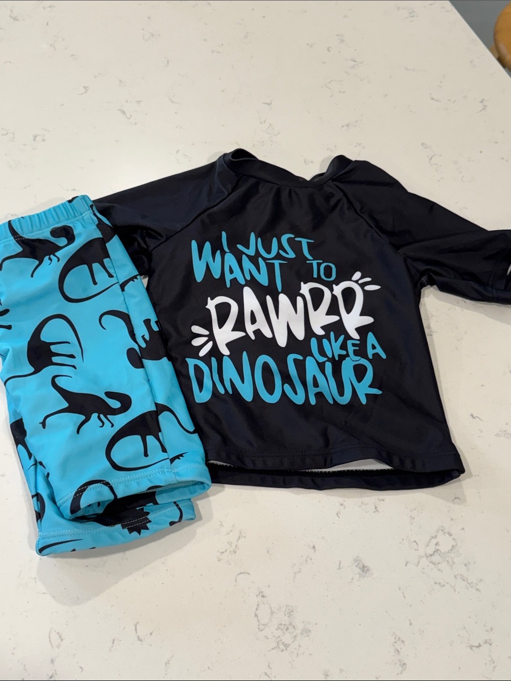 Kids Black & Aqua Dinosaur Rash Guard Swim Set - I Just Want To Rawr Boy 18-24 m